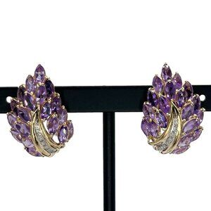 14k Yellow Gold & Marquise Amethyst Cluster Leaf-Shaped Stud Earrings
